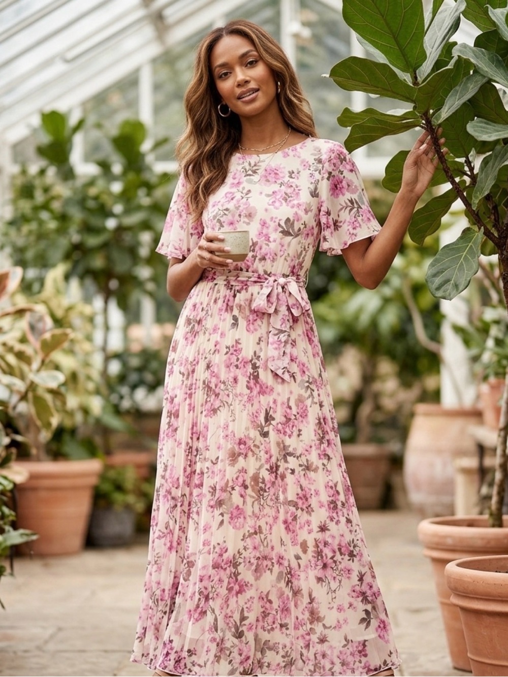 Fig Floral Maxi Dress - Romantic Pleated Skirt - Size XS